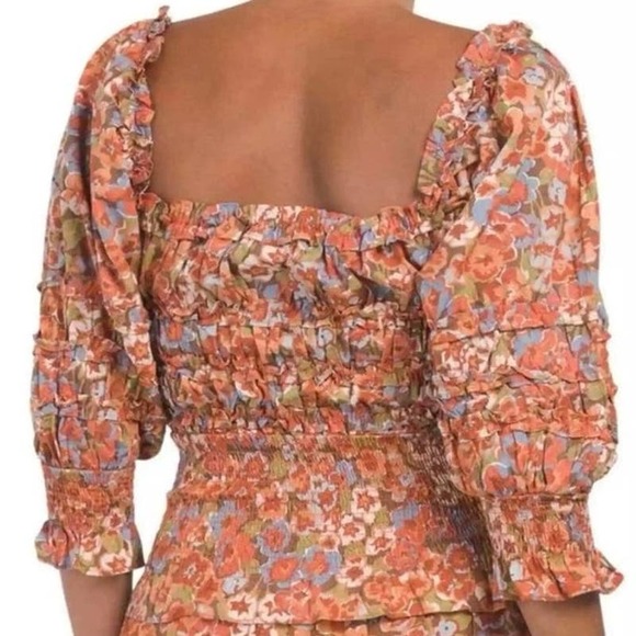 House of Harlow 1960 Womens Floral Boho Ruffle Neck Smocked Top Multicolor Sz XL - Picture 2 of 10